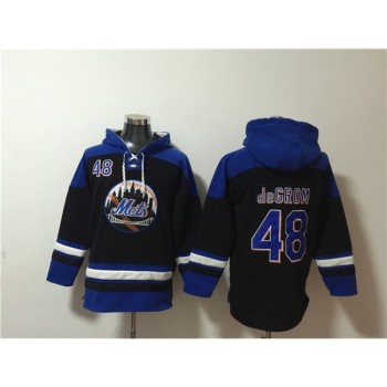 Men's New York Mets #48 Jacob deGrom Black/Blue Ageless Must-Have Lace-Up Pullover Hoodie Men's New York Mets #48 Jacob deGrom Black/Blue Ageless Must-Have Lace-Up Pullover Hoodie