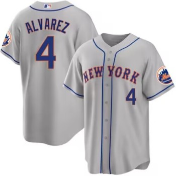 Men's New York Mets #4 Francisco ?lvarez Gray Cool Base Stitched Baseball Jersey Men's New York Mets #4 Francisco ?lvarez Gray Cool Base Stitched Baseball Jersey