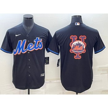 Men's New York Mets Black Team Big Logo Cool Base Stitched Baseball Jersey Men's New York Mets Black Team Big Logo Cool Base Stitched Baseball Jersey
