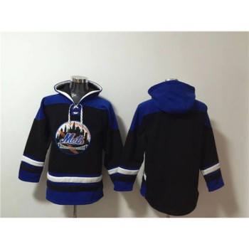 Men's New York Mets Blank Black/Blue Ageless Must-Have Lace-Up Pullover Hoodie Men's New York Mets Blank Black/Blue Ageless Must-Have Lace-Up Pullover Hoodie