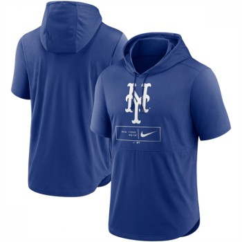 Men's New York Mets Blue Short Sleeve Pullover Hoodie Men's New York Mets Blue Short Sleeve Pullover Hoodie