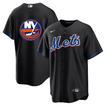 Men's New York Mets & islanders Black Cool Base Stitched Baseball Jersey Men's New York Mets & islanders Black Cool Base Stitched Baseball Jersey