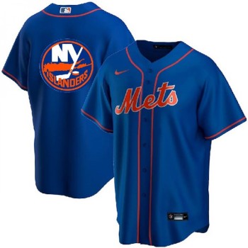 Men's New York Mets & islanders Blue Cool Base Stitched Baseball Jersey Men's New York Mets & islanders Blue Cool Base Stitched Baseball Jersey