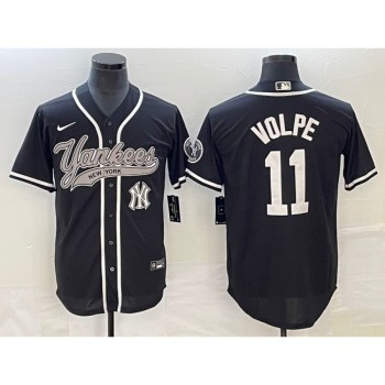 Men's New York Yankees #11 Anthony Volpe Black With Patch Cool Base Stitched Baseball Jersey Men's New York Yankees #11 Anthony Volpe Black With Patch Cool Base Stitched Baseball Jersey