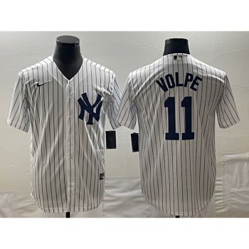 Men's New York Yankees #11 Anthony Volpe White Cool Base Stitched Baseball Jersey Men's New York Yankees #11 Anthony Volpe White Cool Base Stitched Baseball Jersey