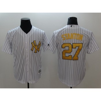 Men's New York Yankees #27 Giancarlo Stanton White Gold Cool Base Stitched MLB Jersey Men's New York Yankees #27 Giancarlo Stanton White Gold Cool Base Stitched MLB Jersey