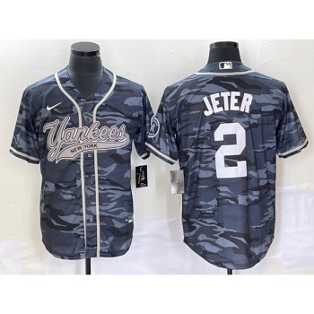 Men's New York Yankees #2 Derek Jeter Gray Camo With Patch Cool Base Stitched Baseball Jersey Men's New York Yankees #2 Derek Jeter Gray Camo With Patch Cool Base Stitched Baseball Jersey