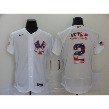 Men's New York Yankees #2 Derek Jeter White 2020 Stars & Stripes Flex Base Stitched Jersey Men's New York Yankees #2 Derek Jeter White 2020 Stars & Stripes Flex Base Stitched Jersey