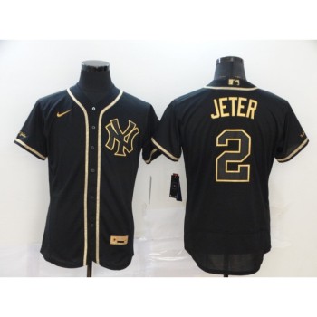 Men's New York Yankees #2 Derek Jetere Black Golden Flex Base Stitched MLB Jersey Men's New York Yankees #2 Derek Jetere Black Golden Flex Base Stitched MLB Jersey