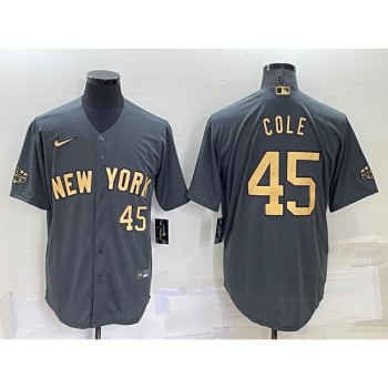Men's New York Yankees #45 Gerrit Cole 2022 All-Star Charcoal Cool Base Stitched Baseball Jersey Men's New York Yankees #45 Gerrit Cole 2022 All-Star Charcoal Cool Base Stitched Baseball Jersey