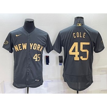 Men's New York Yankees #45 Gerrit Cole 2022 All-Star Charcoal Flex Base Stitched Baseball Jersey Men's New York Yankees #45 Gerrit Cole 2022 All-Star Charcoal Flex Base Stitched Baseball Jersey