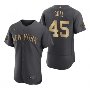 Men's New York Yankees #45 Gerrit Cole 2022 All-Star Charcoal Flex Base Stitched Baseball Jersey Men's New York Yankees #45 Gerrit Cole 2022 All-Star Charcoal Flex Base Stitched Baseball Jersey