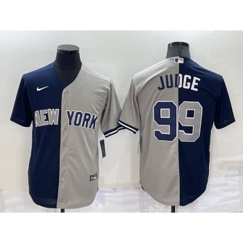 Men's New York Yankees #99 Aaron Judge Navy/Grey Split Cool Base Stitched Baseball Jersey Men's New York Yankees #99 Aaron Judge Navy/Grey Split Cool Base Stitched Baseball Jersey
