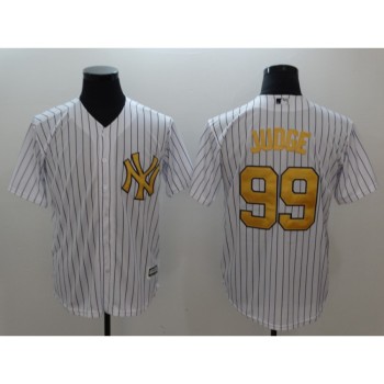 Men's New York Yankees #99 Aaron Judge White Gold Cool Base Stitched MLB Jersey Men's New York Yankees #99 Aaron Judge White Gold Cool Base Stitched MLB Jersey