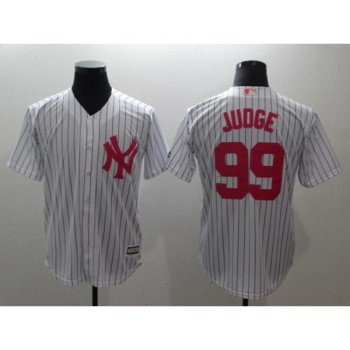 Men's New York Yankees #99 Aaron Judge White Pink Cool Base Stitched MLB Jersey Men's New York Yankees #99 Aaron Judge White Pink Cool Base Stitched MLB Jersey