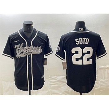 Men's New York Yankees #22 Juan Soto Black Cool Base Stitched Baseball Jersey Men's New York Yankees #22 Juan Soto Black Cool Base Stitched Baseball Jersey