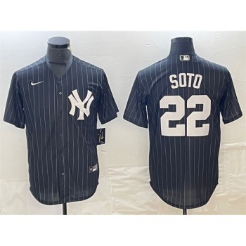 Men's New York Yankees #22 Juan Soto Black Cool Base Stitched Baseball Jersey Men's New York Yankees #22 Juan Soto Black Cool Base Stitched Baseball Jersey