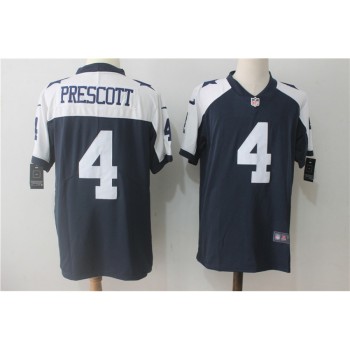 Men's Dallas Cowboys #4 Dak Prescott Navy Blue Thanksgiving Stitched NFL Vapor Untouchable Limited Throwback Jersey