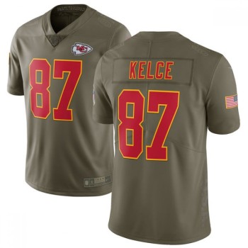 Men's Kansas City Chiefs #87 Travis Kelce Olive Salute To Service Limited Stitched NFL Jersey