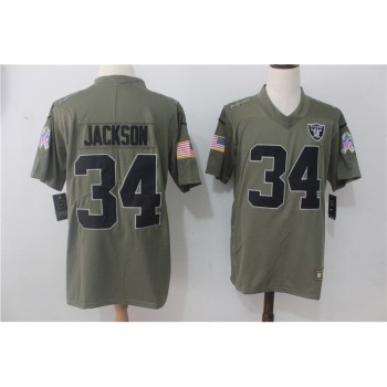 Men's Oakland Raiders #34 Bo Jackson Olive Salute To Service Limited Stitched NFL Jersey Men's Oakland Raiders #34 Bo Jackson Olive Salute To Service Limited Stitched NFL Jersey