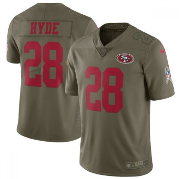 Men's San Francisco 49ers #28 Carlos Hyde Olive Salute To Service Limited Stitched NFL Jersey Men's San Francisco 49ers #28 Carlos Hyde Olive Salute To Service Limited Stitched NFL Jersey