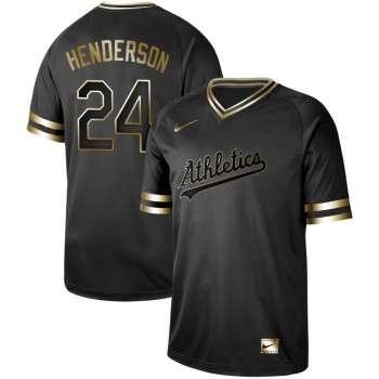 Men's Oakland Athletics #24 Rickey Henderson Black Gold Stitched MLB Jersey Men's Oakland Athletics #24 Rickey Henderson Black Gold Stitched MLB Jersey