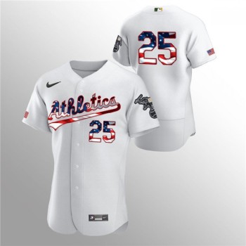 Men's Oakland Athletics #25 Stephen Piscotty White 2020 Stars & Stripes Flex Base Stitched Jersey Men's Oakland Athletics #25 Stephen Piscotty White 2020 Stars & Stripes Flex Base Stitched Jersey