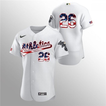 Men's Oakland Athletics #26 Matt Chapman White 2020 Stars & Stripes Flex Base Stitched Jersey Men's Oakland Athletics #26 Matt Chapman White 2020 Stars & Stripes Flex Base Stitched Jersey