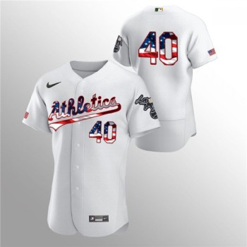 Men's Oakland Athletics #40 Chris Bassitt White 2020 Stars & Stripes Flex Base Stitched Jersey Men's Oakland Athletics #40 Chris Bassitt White 2020 Stars & Stripes Flex Base Stitched Jersey