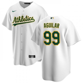 Men's Oakland Athletics #99 Jesus Aguilar White Cool Base Stitched Jersey Men's Oakland Athletics #99 Jesus Aguilar White Cool Base Stitched Jersey