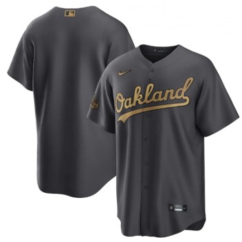 Men's Oakland Athletics Blank 2022 All-Star Charcoal Cool Base Stitched Baseball Jersey Men's Oakland Athletics Blank 2022 All-Star Charcoal Cool Base Stitched Baseball Jersey