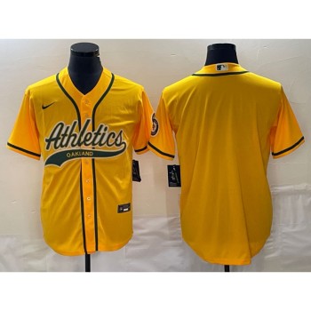 Men's Oakland Athletics Blank Yellow Cool Base Stitched Baseball Jersey Men's Oakland Athletics Blank Yellow Cool Base Stitched Baseball Jersey