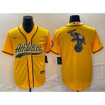 Men's Oakland Athletics Yellow Team Big Logo Cool Base Stitched Baseball Jersey 003 Men's Oakland Athletics Yellow Team Big Logo Cool Base Stitched Baseball Jersey 003