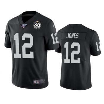Men's Oakland Raiders #12 Zay Jones Black 100th Season with 60 Patch Vapor Limited Stitched NFL Jersey Men's Oakland Raiders #12 Zay Jones Black 100th Season with 60 Patch Vapor Limited Stitched NFL Jersey