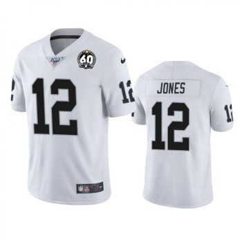Men's Oakland Raiders #12 Zay Jones White 100th Season with 60 Patch Vapor Limited Stitched NFL Jersey Men's Oakland Raiders #12 Zay Jones White 100th Season with 60 Patch Vapor Limited Stitched NFL Jersey