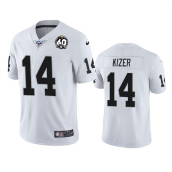 Men's Oakland Raiders #14 DeShone Kizer White 100th Season with 60 Patch Vapor Limited Stitched NFL Jersey Men's Oakland Raiders #14 DeShone Kizer White 100th Season with 60 Patch Vapor Limited Stitched NFL Jersey