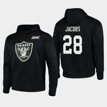 Men's Oakland Raiders #28 Josh Jacobs Black 100th Season Primary Logo Pullover Hoodie Men's Oakland Raiders #28 Josh Jacobs Black 100th Season Primary Logo Pullover Hoodie