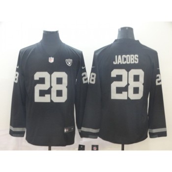 Men's Oakland Raiders #28 Josh Jacobs Black Therma Long Sleeve Stitched NFL Jersey Men's Oakland Raiders #28 Josh Jacobs Black Therma Long Sleeve Stitched NFL Jersey
