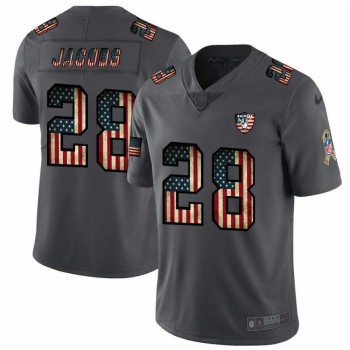 Men's Oakland Raiders #28 Josh Jacobs Grey 2019 Salute To Service USA Flag Fashion Limited Stitched NFL Jersey Men's Oakland Raiders #28 Josh Jacobs Grey 2019 Salute To Service USA Flag Fashion Limited Stitched NFL Jersey