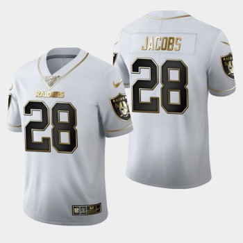 Men's Oakland Raiders #28 Josh Jacobs White 2019 100th Season Golden Edition Limited Stitched NFL Jersey Men's Oakland Raiders #28 Josh Jacobs White 2019 100th Season Golden Edition Limited Stitched NFL Jersey