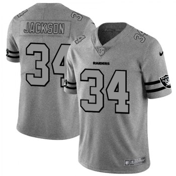 Men's Oakland Raiders #34 Bo Jackson 2019 Gray Gridiron Team Logo Limited Stitched NFL Jersey Men's Oakland Raiders #34 Bo Jackson 2019 Gray Gridiron Team Logo Limited Stitched NFL Jersey