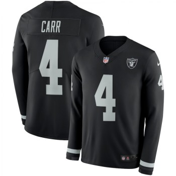 Men's Oakland Raiders #4 Derek Carr Black Therma Long Sleeve Stitched NFL Jersey Men's Oakland Raiders #4 Derek Carr Black Therma Long Sleeve Stitched NFL Jersey