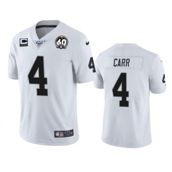 Men's Oakland Raiders #4 Derek Carr White 60th Anniversary Vapor with C patch Limited Stitched NFL 100th season Jersey Men's Oakland Raiders #4 Derek Carr White 60th Anniversary Vapor with C patch Limited Stitched NFL 100th season Jersey