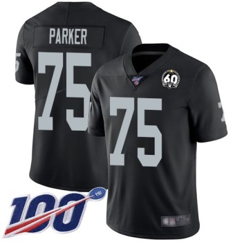 Men's Oakland Raiders #75 Brandon Parker Black 100th Season with 60 Patch Vapor Limited Stitched NFL Jersey Men's Oakland Raiders #75 Brandon Parker Black 100th Season with 60 Patch Vapor Limited Stitched NFL Jersey