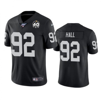Men's Oakland Raiders #92 P.J. Hall Black 100th Season with 60 Patch Vapor Limited Stitched NFL Jersey Men's Oakland Raiders #92 P.J. Hall Black 100th Season with 60 Patch Vapor Limited Stitched NFL Jersey