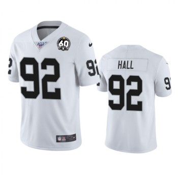 Men's Oakland Raiders #92 P.J. Hall White 100th Season with 60 Patch Vapor Limited Stitched NFL Jersey Men's Oakland Raiders #92 P.J. Hall White 100th Season with 60 Patch Vapor Limited Stitched NFL Jersey