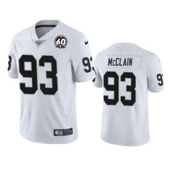 Men's Oakland Raiders #93 Terrell McClain White 100th Season with 60 Patch Vapor Limited Stitched NFL Jersey Men's Oakland Raiders #93 Terrell McClain White 100th Season with 60 Patch Vapor Limited Stitched NFL Jersey