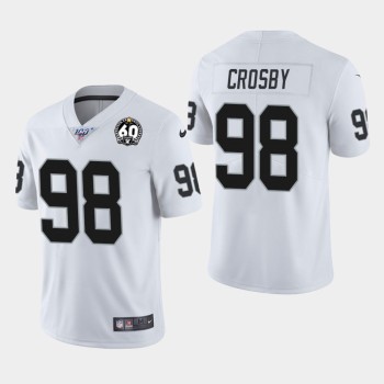 Men's Oakland Raiders #98 Maxx Crosby White 2019 100th Season With 60 Patch Vapor Untouchable Limited NFL Stitched Jersey Men's Oakland Raiders #98 Maxx Crosby White 2019 100th Season With 60 Patch Vapor Untouchable Limited NFL Stitched Jersey