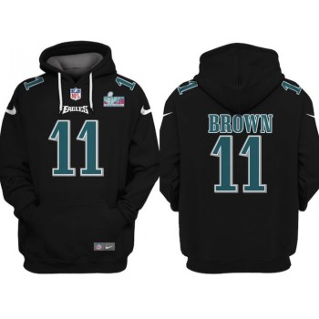 Men's Philadelphia Eagles #11 A.J. Brown Black Super Bowl LVII Patch Pullover Hoodie Men's Philadelphia Eagles #11 A.J. Brown Black Super Bowl LVII Patch Pullover Hoodie