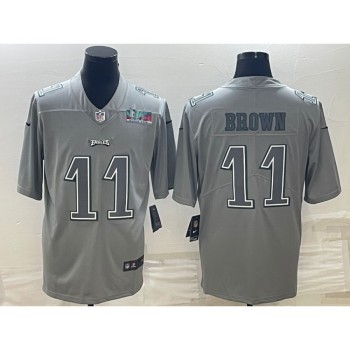 Men's Philadelphia Eagles #11 A.J. Brown Gray Super Bowl LVII Patch Atmosphere Fashion Stitched Jersey Men's Philadelphia Eagles #11 A.J. Brown Gray Super Bowl LVII Patch Atmosphere Fashion Stitched Jersey